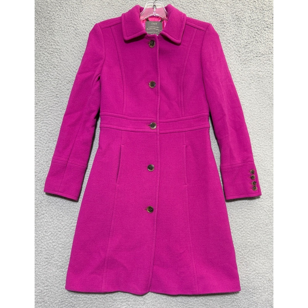 J Crew Classic Lady Day Coat Size 0 Fuchia Italian Double Cloth Wool Blend